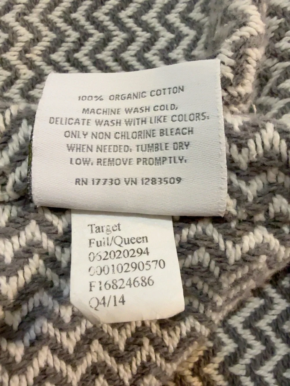Threshold 100% Organic Cotton Full Queen Herringbone Blanket 88x82 Gray/White